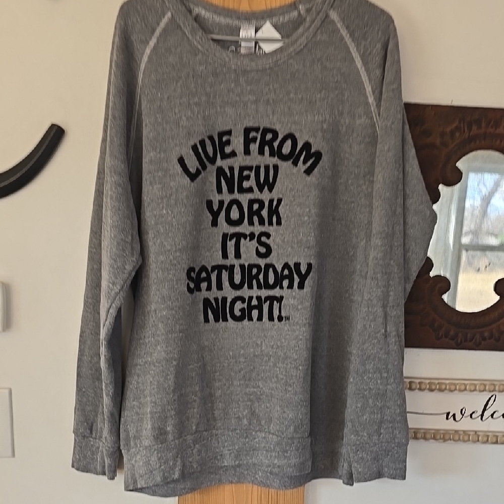 Gray Sweatshirt with Black Text
